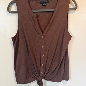Sanctuary Tie Front Slub Jersey Button-Up Tank. Chocolate Brown Size M